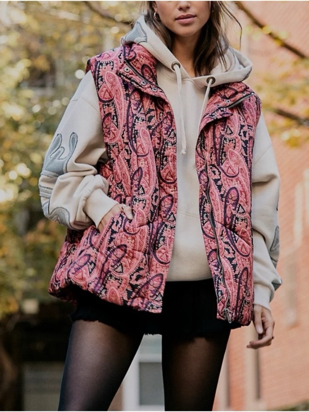 Free People Pink Paisley Quilted Vest